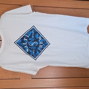 White SaltyCrew T-Shirt with Blue Graphic